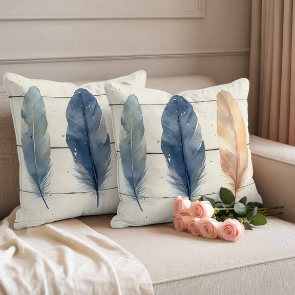 Watercolor Feather Farm Wood Grain Waterproof Throw Pillow Covers Set of 2 Rustic Beige Wooden Plank Outdoor Cushion Cover Pillow Protector Decorative Pillowcases for Bed Sofa Couch