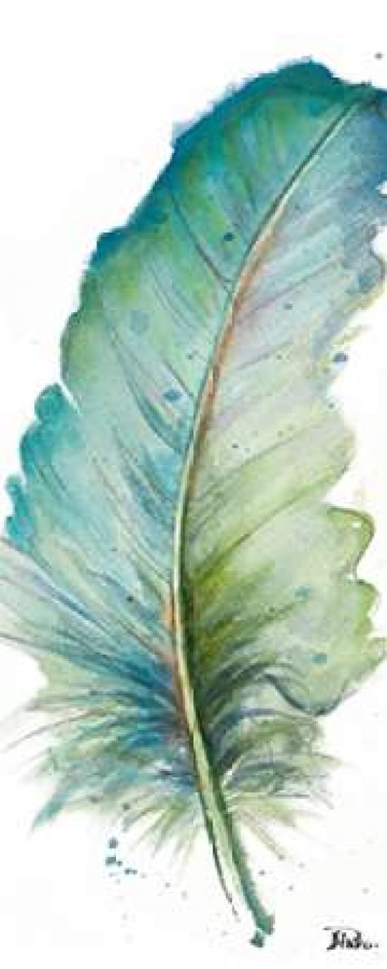 Watercolor Feather White IV Canvas Art - Patricia Pinto (24X48)