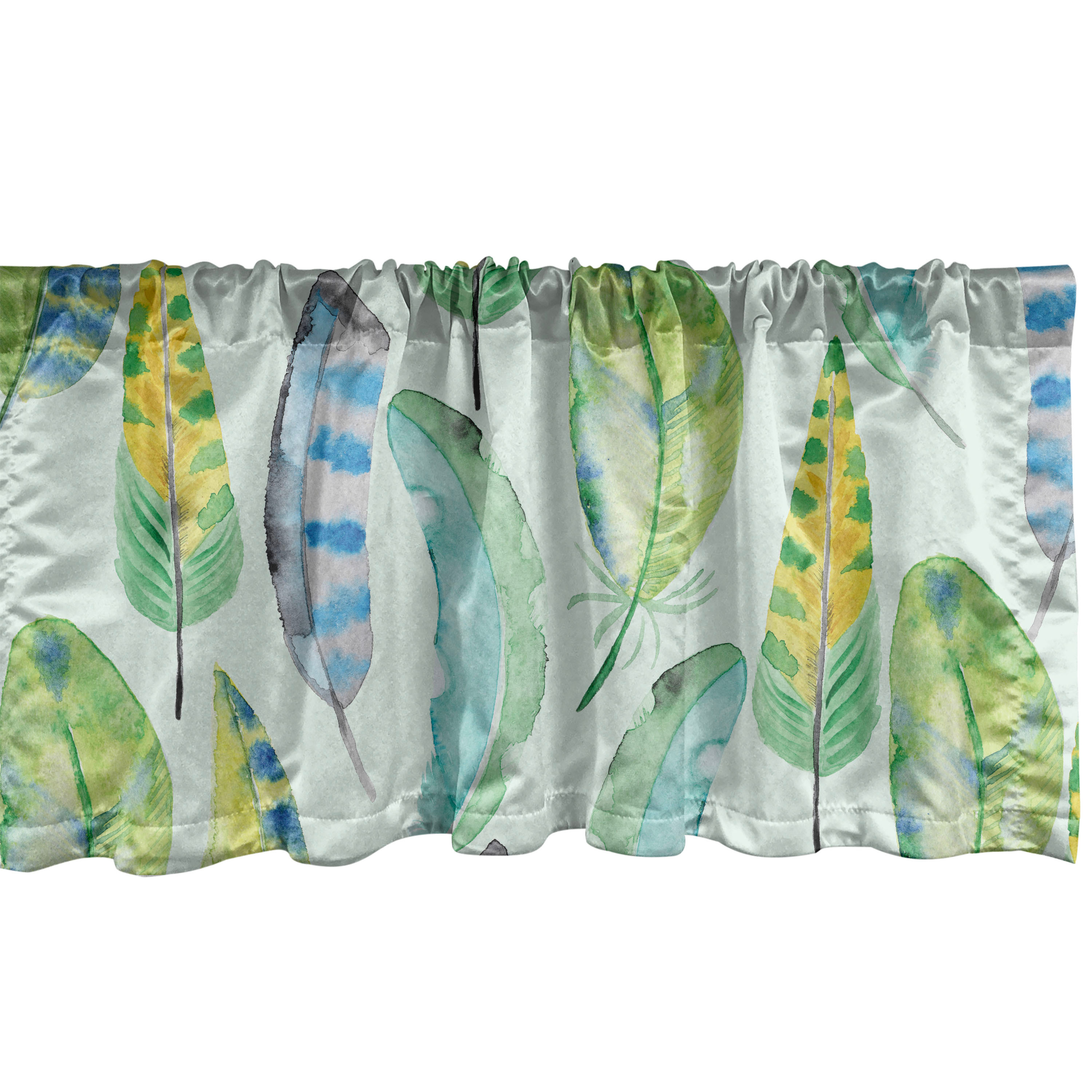 Watercolor Feathers Window Valance, Tropical Colors Pattern with Modern ...