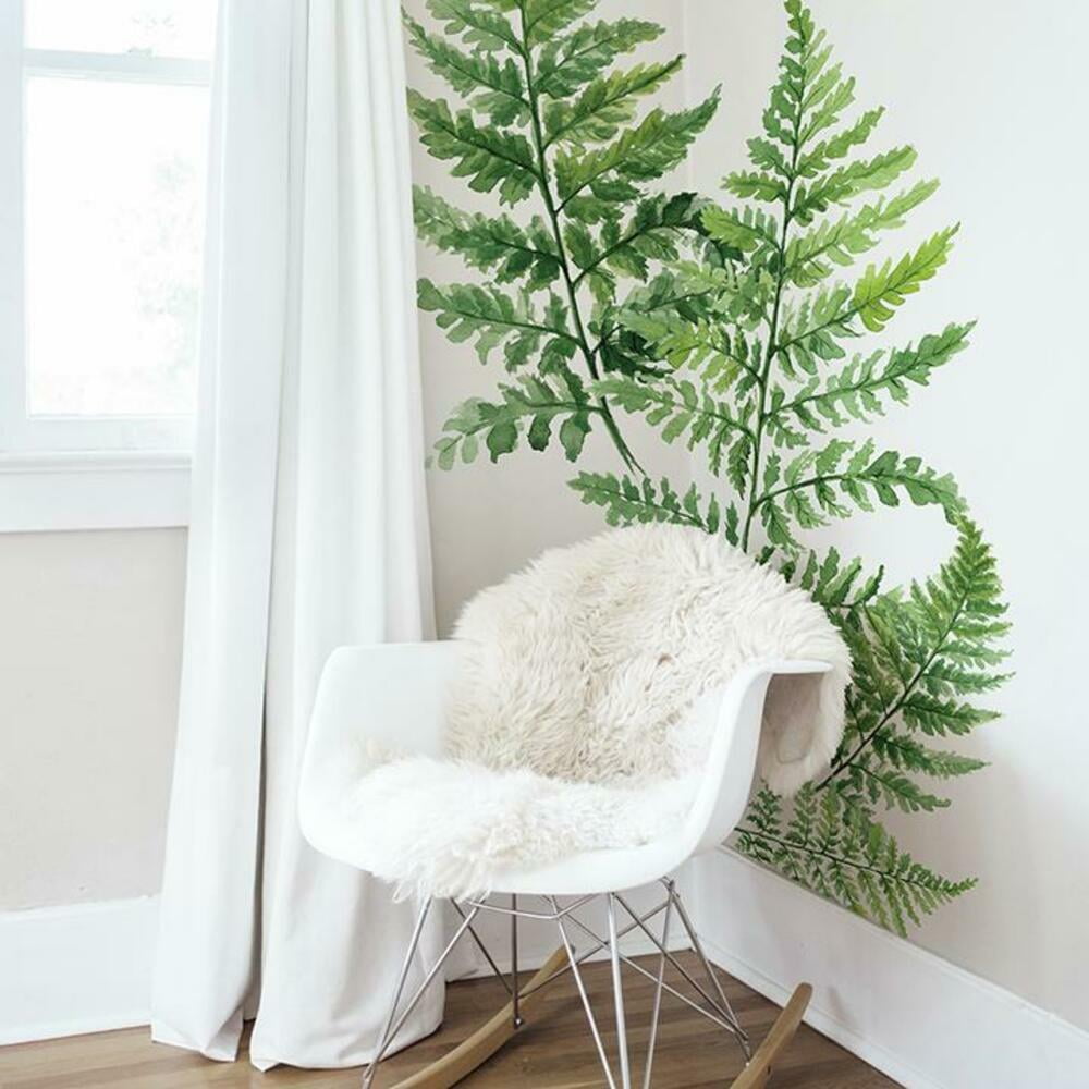 Green Watercolor Fern Peel and Stick Wall Decals