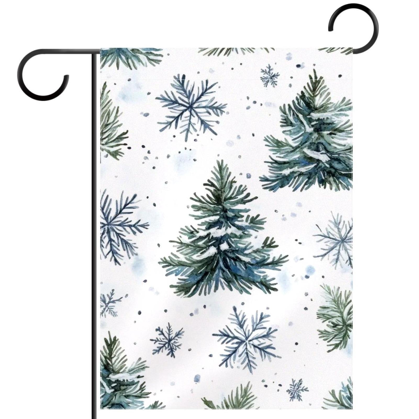 Watercolor Fir Tree and Snowflakes Decorative Garden Flag for All ...