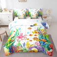 thumbnail image 1 of Watercolor Fish 7 Piece Comforter Set Full Bed in a Bag,Octopus Tentacles Nautical Coastal Bedding Set Rainbow Coral Ocean Sheet Sets with Comforter Sea Animal Bed Set,Green Seaweed Room Decor, 1 of 4