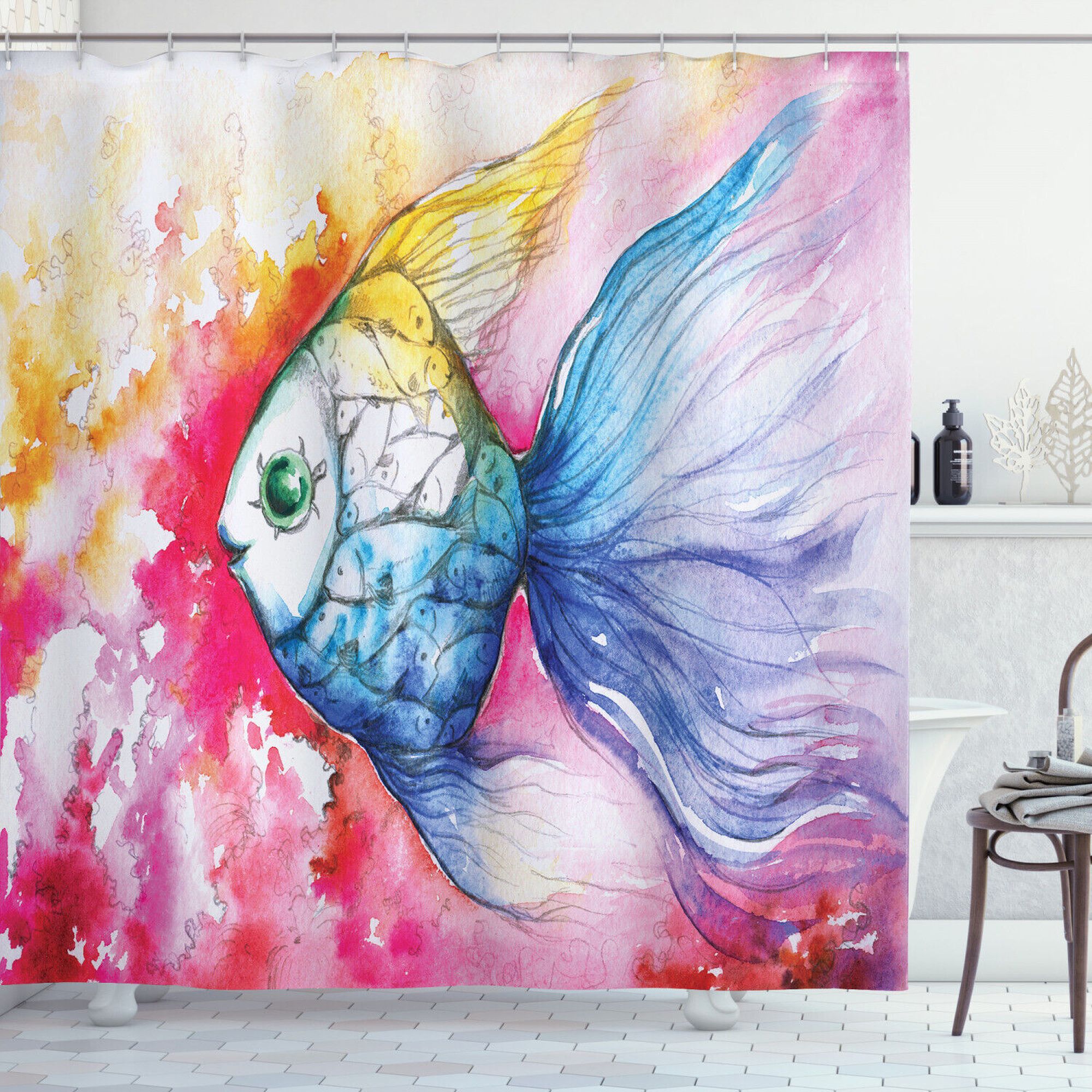 Watercolor Fish Bathroom Curtain Abstract Art Print