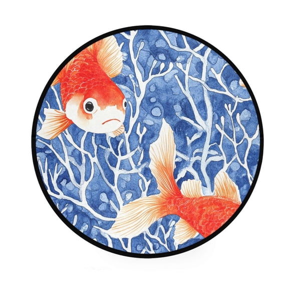 Watercolor Fish Design Memory Foam Bath Mat 36" Absorbent Rug with Non Slip Base and 4 Bonus Pads