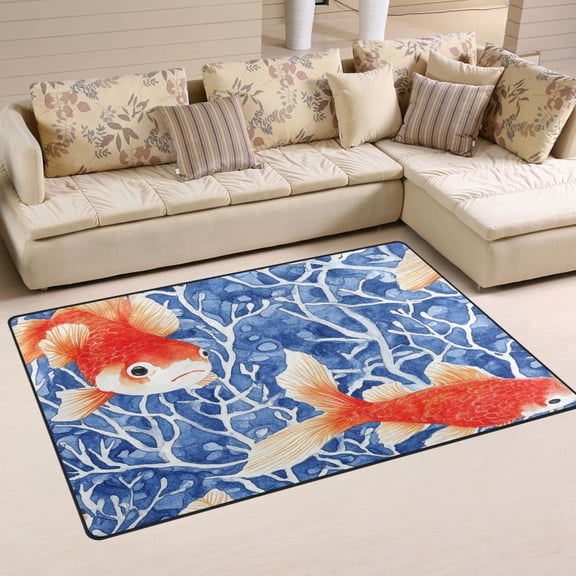 Watercolor Fish Design Soft Polyester Area Rug 31''x20'', Non Slip, Memory Foam, Water Absorbent