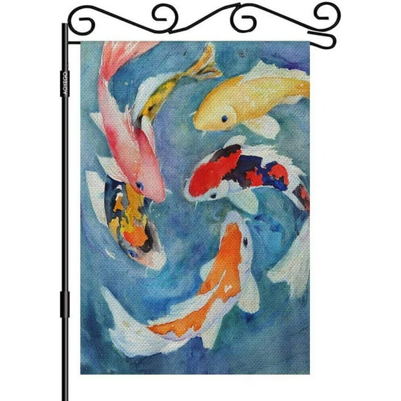 Watercolor Fish Garden Flag 12.5x18 Inch Vertical Double Sided Swimming Party Together Yard Garden House Flag for Outdoor Indoor Decoration