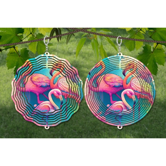 Watercolor Flamingo 10 Inch Metal Wind Spinner, 3D Kinetic Outdoor Hanging Garden Decor for Yard Patio, Gift for Women