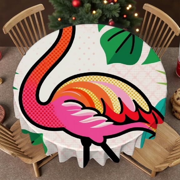 Watercolor Flamingo Tablecloth for dining table, Machine-Made - Festive Table Setting tablecloth round, Cafe, dinner, brunch, buffet, picnic