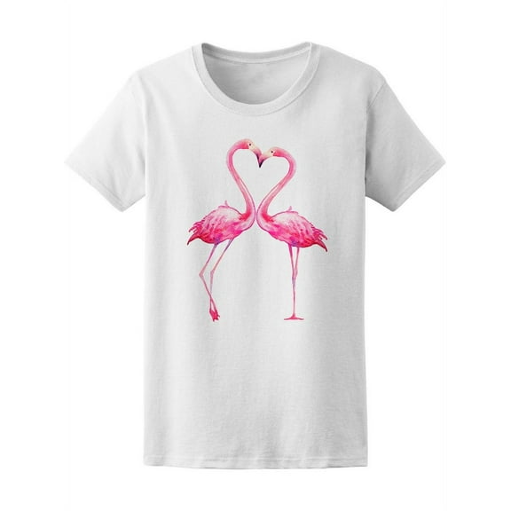 Watercolor Flamingos Heart Shape T-Shirt Women -Image by Shutterstock, Female x-Large