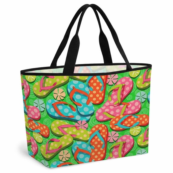 Watercolor Flip Flop Beach Bag for Women, Large Breathable Mesh Beach Tote Bag, Ocean Beach Slippers Summer Sandproof Lightweight Travel Bags for Vacation Picnic Swimming Pool 15.7"x15.7"x9.1"