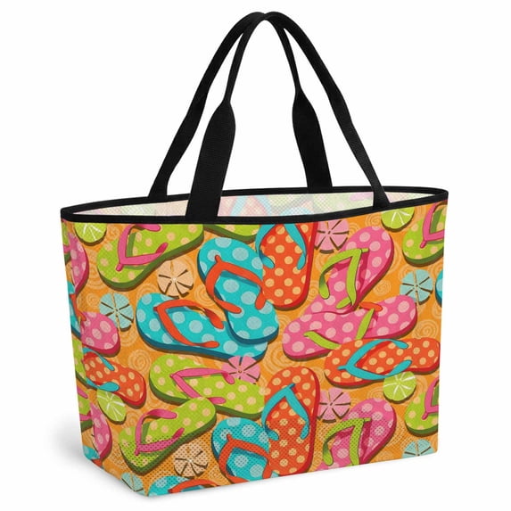 Watercolor Flip Flop Beach Bag for Women, Large Breathable Mesh Beach Tote Bag, Summer Coastal Beach Slippers Sandproof Lightweight Travel Bags for Vacation Picnic Swimming Pool 15.7"x15.7"x9.1"