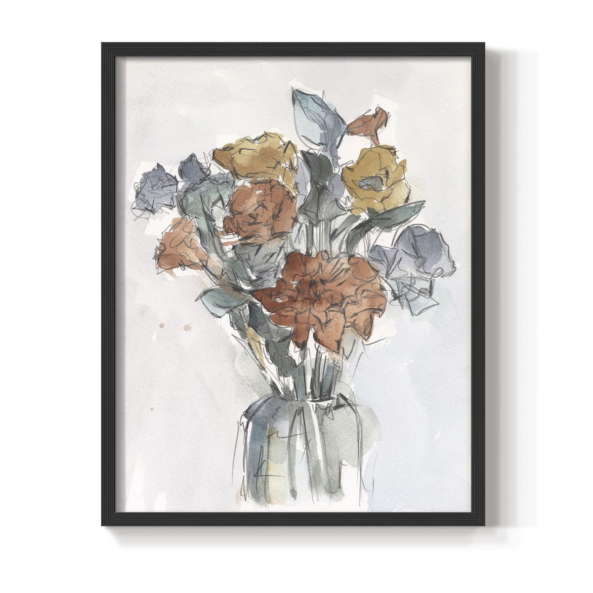 Watercolor Floral Arrangement I Framed Print in Black Solid Wood 16 x 20 Framed Print