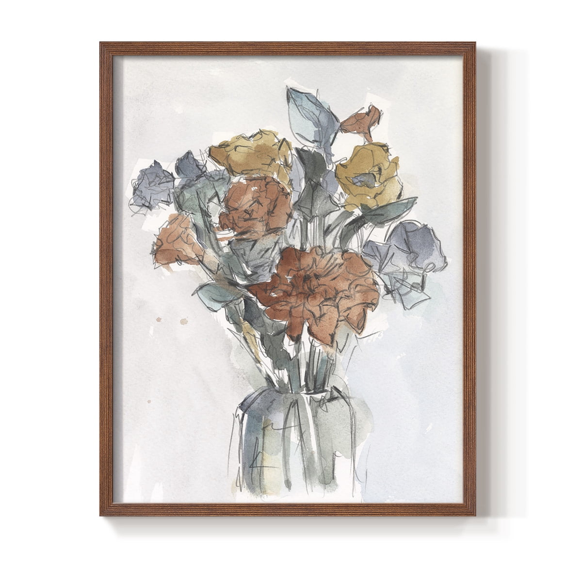 Watercolor Floral Arrangement I Framed Print in Brown Solid Wood 11 x 14 Framed Print
