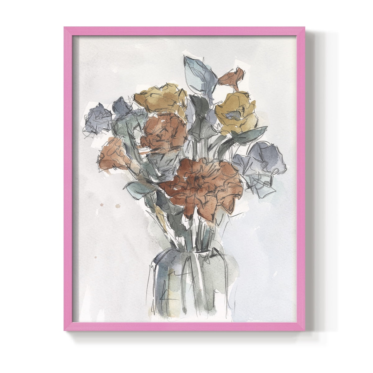 Watercolor Floral Arrangement I Framed Print in Pink Solid Wood 11 x 14 Framed Print