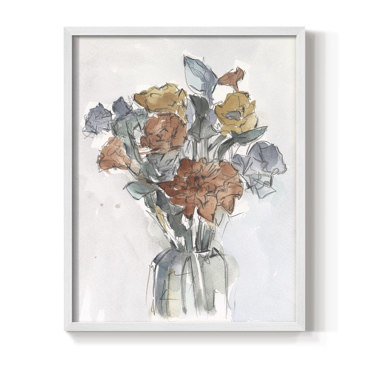 Watercolor Floral Arrangement I Framed Print in White Solid Wood 11 x 14 Framed Print