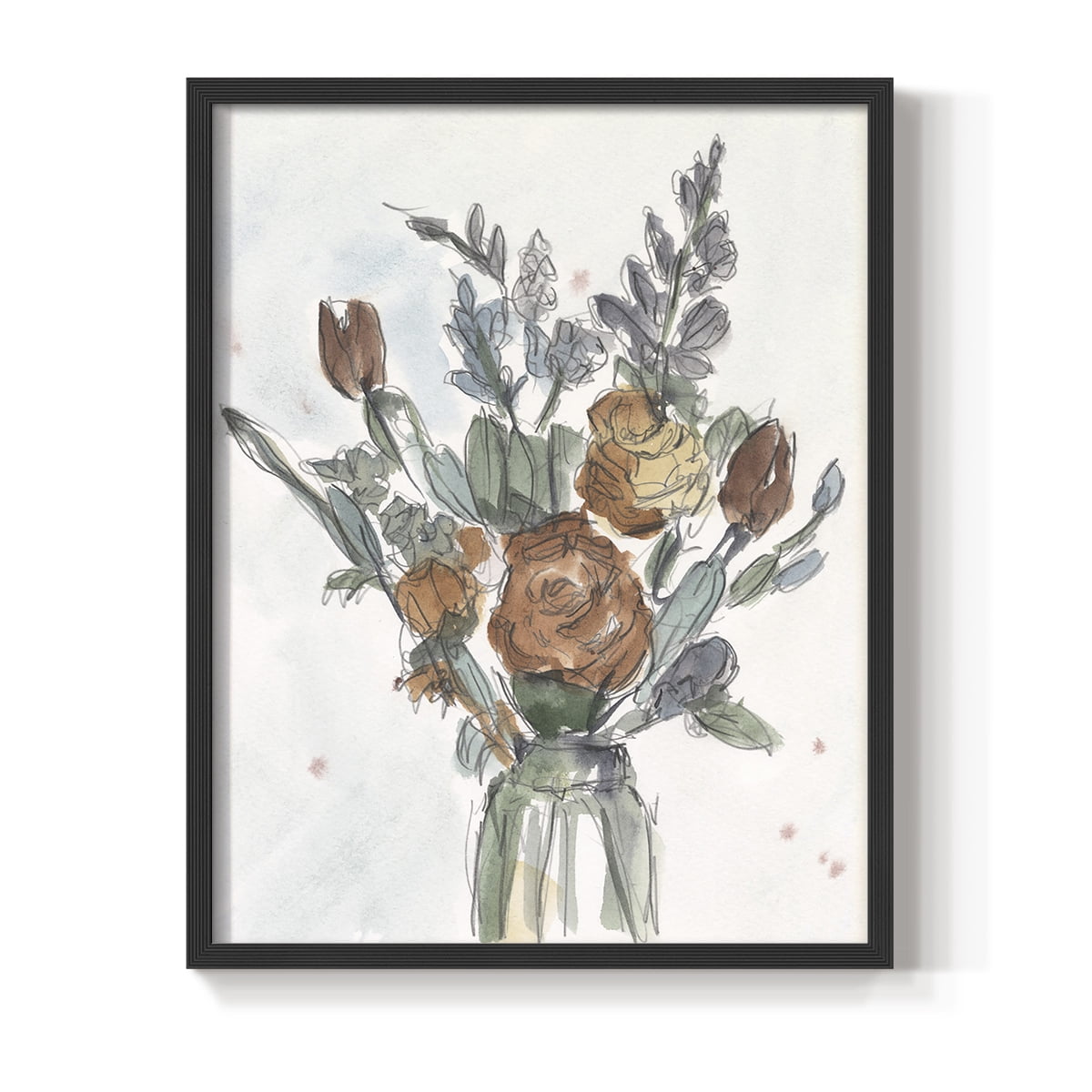 Watercolor Floral Arrangement II Framed Print in Black Solid Wood 16 x 20 Framed Print