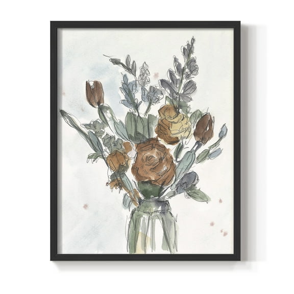 Watercolor Floral Arrangement II Framed Print in Black Solid Wood 8 x 10 Framed Print