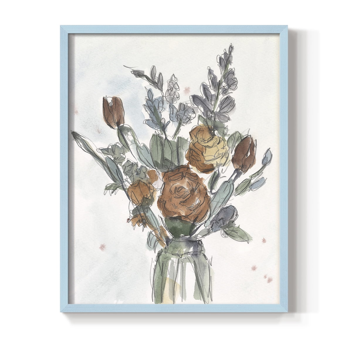 Watercolor Floral Arrangement II Framed Print in Blue Solid Wood 8 x 10 Framed Print