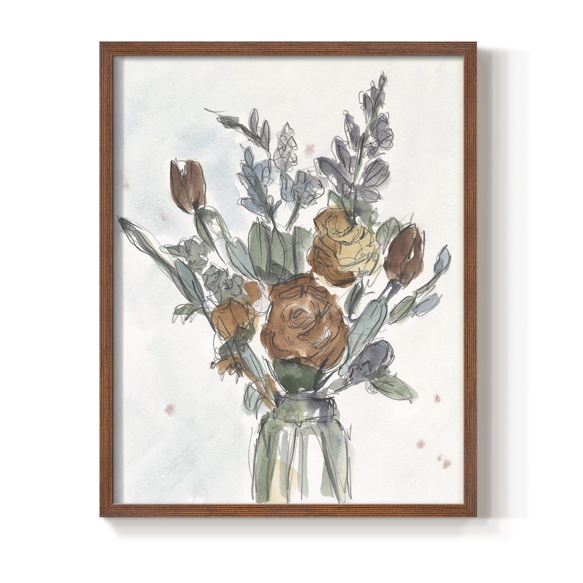 Watercolor Floral Arrangement II Framed Print in Brown Solid Wood 11 x 14 Framed Print
