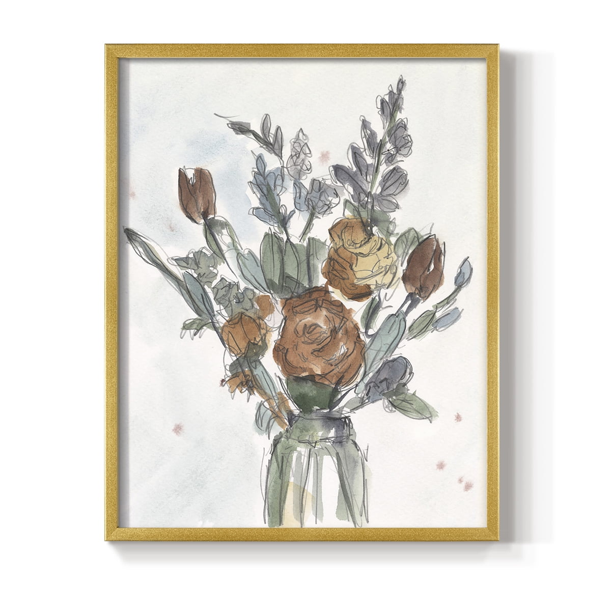 Watercolor Floral Arrangement II Framed Print in Gold Solid Wood 8 x 10 Framed Print