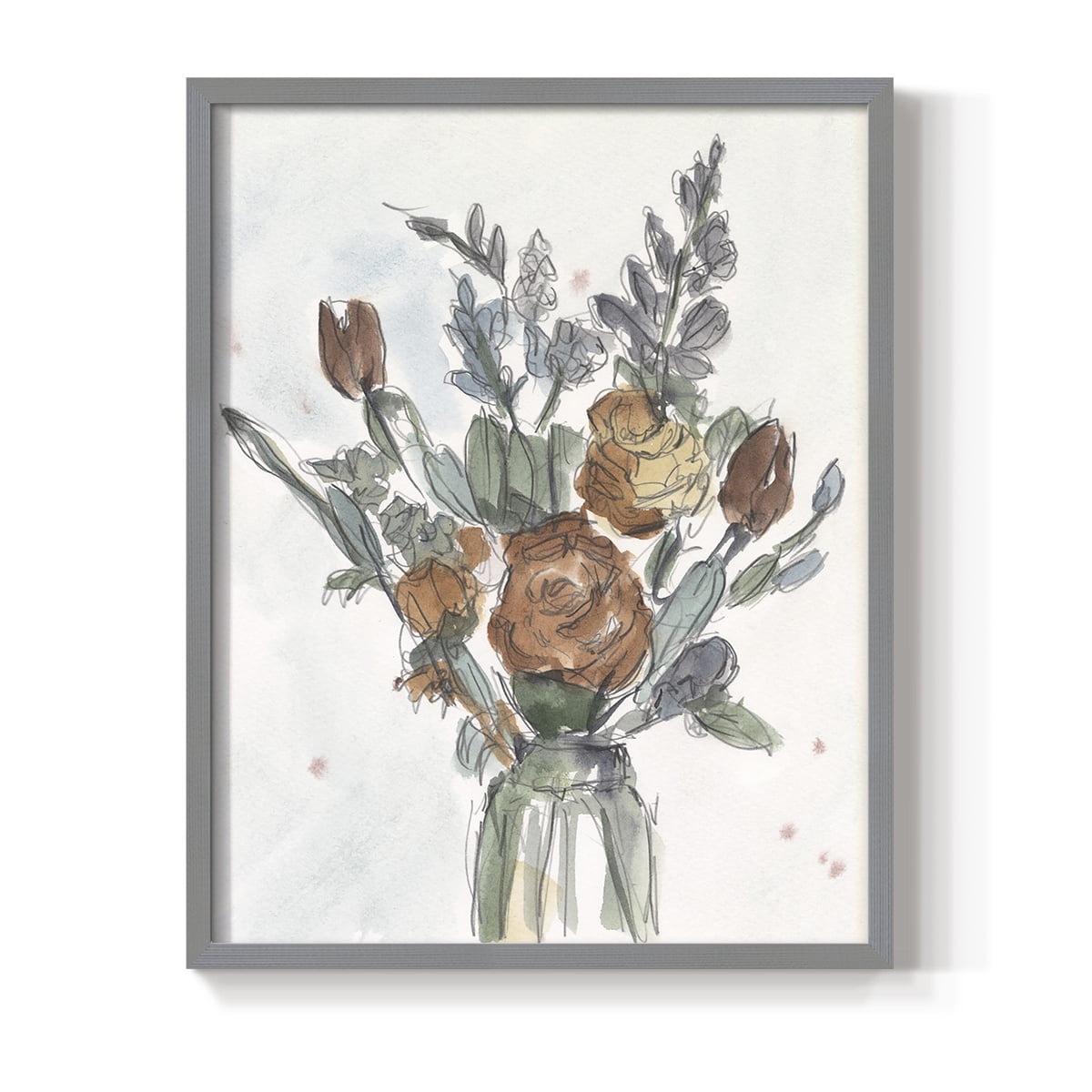 Watercolor Floral Arrangement II Framed Print in Gray Solid Wood 11 x 14 Framed Print