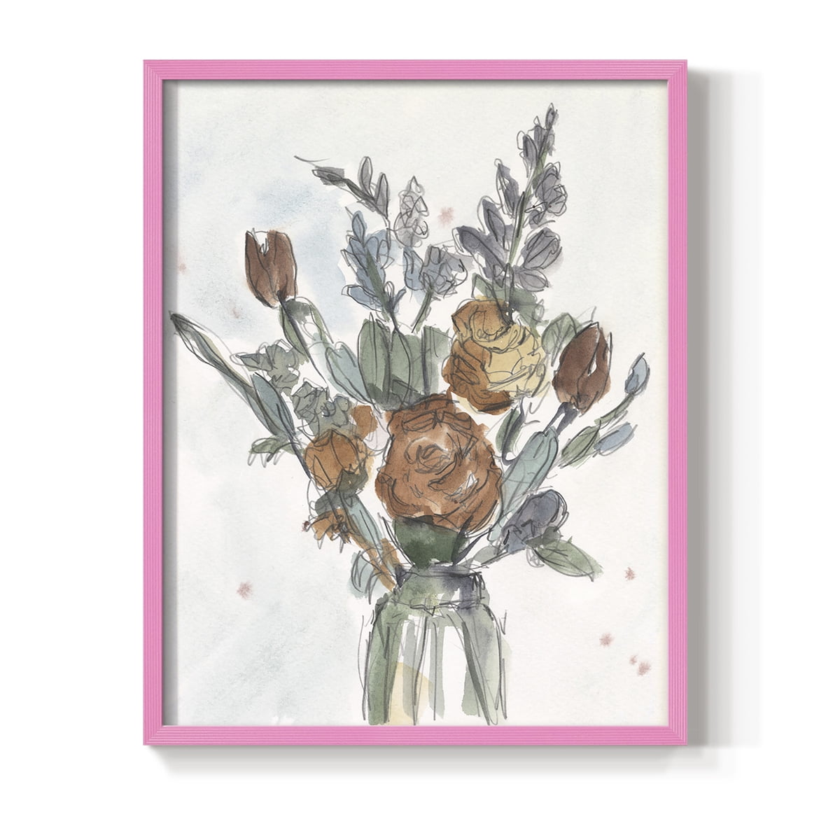 Watercolor Floral Arrangement II Framed Print in Pink Solid Wood 8 x 10 Framed Print