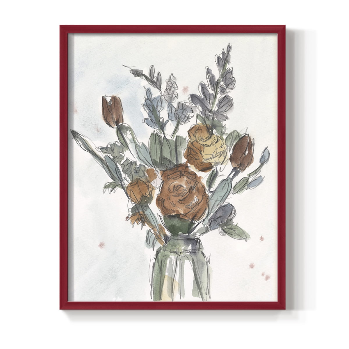 Watercolor Floral Arrangement II Framed Print in Red Solid Wood 11 x 14 Framed Print