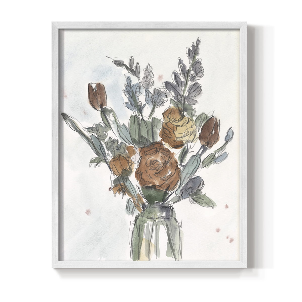 Watercolor Floral Arrangement II Framed Print in White Solid Wood 8 x 10 Framed Print