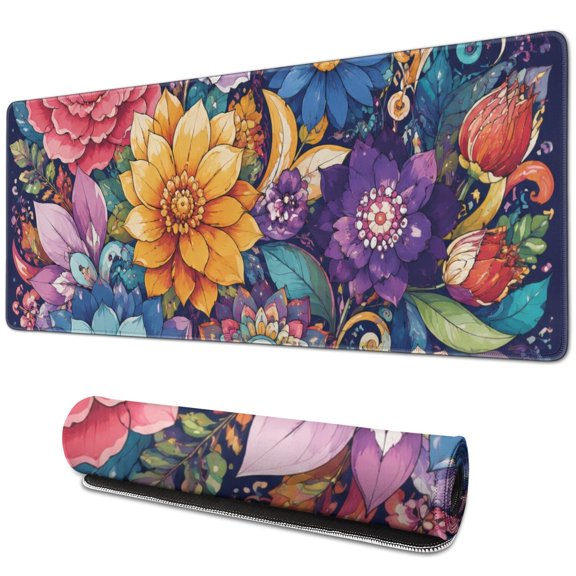 Watercolor Floral Art Print Large Mouse Pad, Keyboard & Mouse Desk Mat for Home Office, Laptop Work, Gaming & Desktop Decor, 31.5 x 11.8 in