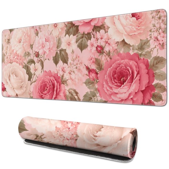 Watercolor Floral Art Print Large Mouse Pad, Keyboard & Mouse Desk Mat for Home Office, Laptop Work, Gaming & Desktop Decor, 31.5 x 11.8 in