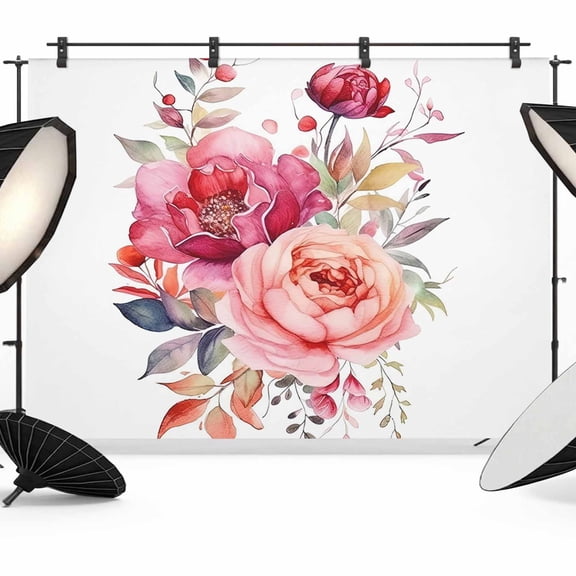 Watercolor Floral Backdrop for Photography, Pink Flowers Photo Backdrop Portrait Background Party Banner Photo Backgrounds for Studio Booth Props, 7x5ft