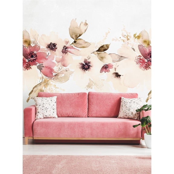 Watercolor Floral Band Mural Wall Art Peel and Stick Wallpaper