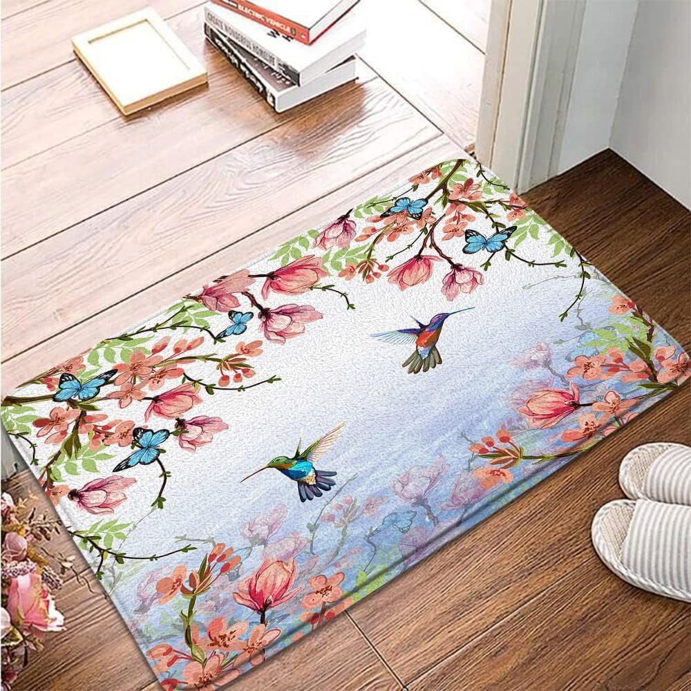 Watercolor Floral Bird Bath Mats for Bathroom Non Slip Rugs Spring ...