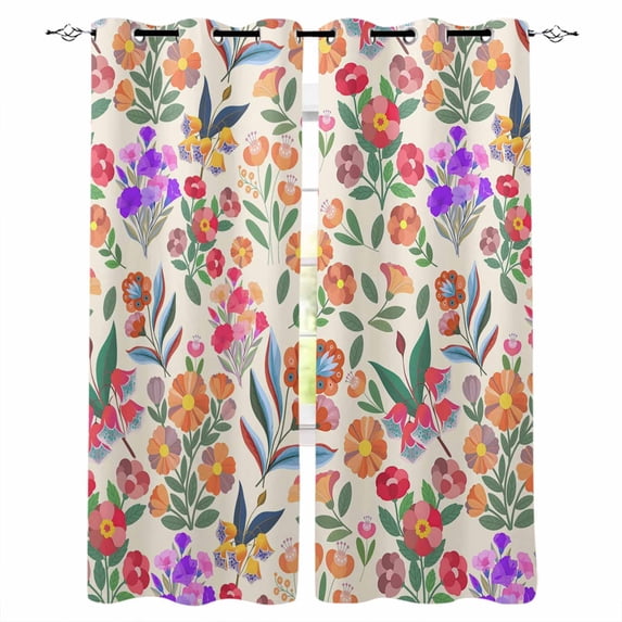 Watercolor Floral Blackout Curtains 84 Inches Long, Retro Botanical Flowers Leaves Spring Beige Thermal Insulated Black Out Curtains, Darken Window Curtain for Bedroom Living Room 52"x84" 2 Panels