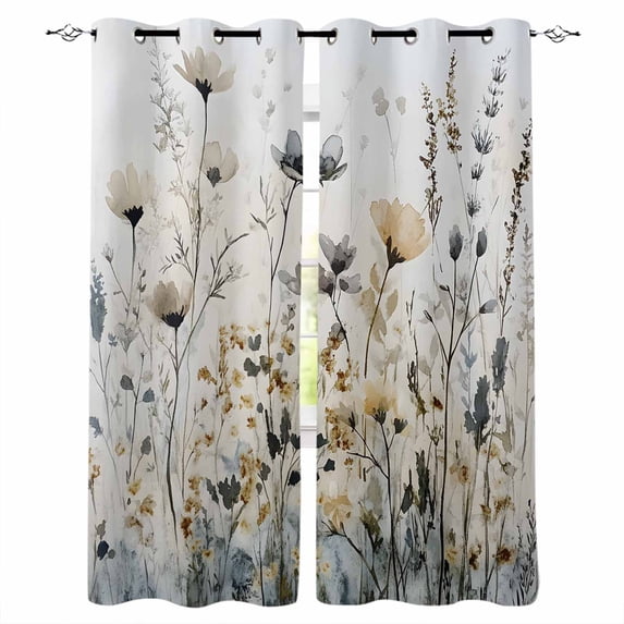 Watercolor Floral Blackout Curtains for Bedroom Living Room Darkening Curtains 84 Inch Length 2 Panels Set Spring Blooms Botanical Window Curtain Insulated Window Treatment Grommet Drapes 52"x84"