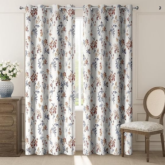 Watercolor Floral Blackout Curtains, Boho Flower Leaf Pattern Artistic Textured Decor For Living Room, Bedroom, Thermal Insulated Grommet Window Curtains For Bedroom 53"W x 63"L (Pack of 2)