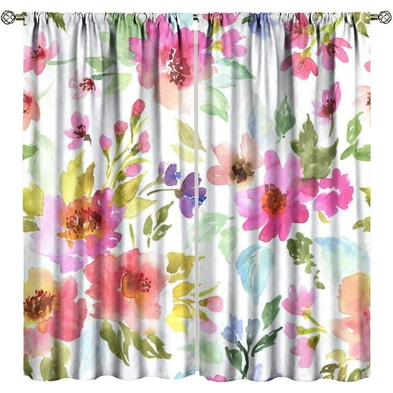 Watercolor Floral Blackout Curtains,Vintage Spring Colorful Botanical Nature Flower Bedroom Curtains Living Room Study,Modern Floral Design Window Treatment 21x54in,2 Panel Set