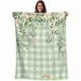 thumbnail image 1 of Watercolor Floral Blanket Soft Cozy Warm Throw Blanket for Couch, Plush Fuzzy Flannel Fleece Blankets for Sofa, Spring Flowers Leaves Botanical Green Plaid Bed Blankets Gifts for Men, 50"x60", 1 of 9