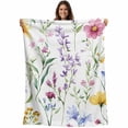 thumbnail image 1 of Watercolor Floral Blanket Soft Cozy Warm Throw Blanket for Couch, Plush Fuzzy Flannel Fleece Blankets for Sofa, Spring Rustic Botanical Blossom Bed Blankets Lightweight Gifts for Women, 30"x40", 1 of 9