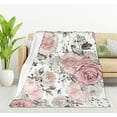 thumbnail image 1 of Watercolor Floral Blanket, Super Soft Pink Flowers and Leaves Throw Blanket 40"x50" Blanket for Bed Couch Chair Fall Winter Camping Living Room Office Gift, 1 of 6