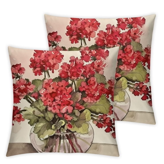 Watercolor Floral Bloom Decorative Geranium Flowers Pillow Covers  Mason Jar, Seasonal Farmhouse Botanical Plant Decor Throw Pillows Cushion Case for Front Porch Patio