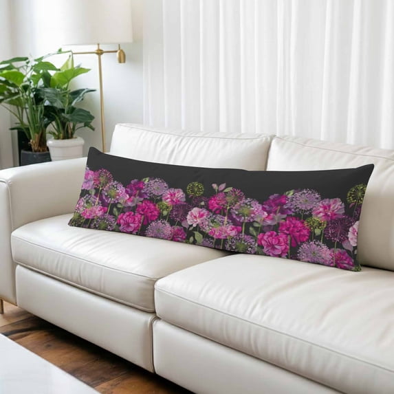 Watercolor Floral Body Pillow Covers 20"x60", Spring Purple Dandelion Lily Leaves Plants Soft Brushed Microfiber Breathable Throw Pillow Covers, Pillowcase with Zipper for Couch Sofa Bedroom