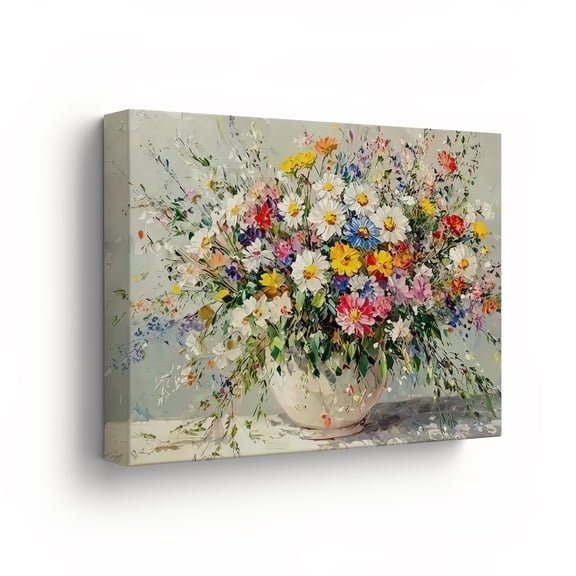 Watercolor Floral Bouquet Canvas Print Flower Vase Wall Art