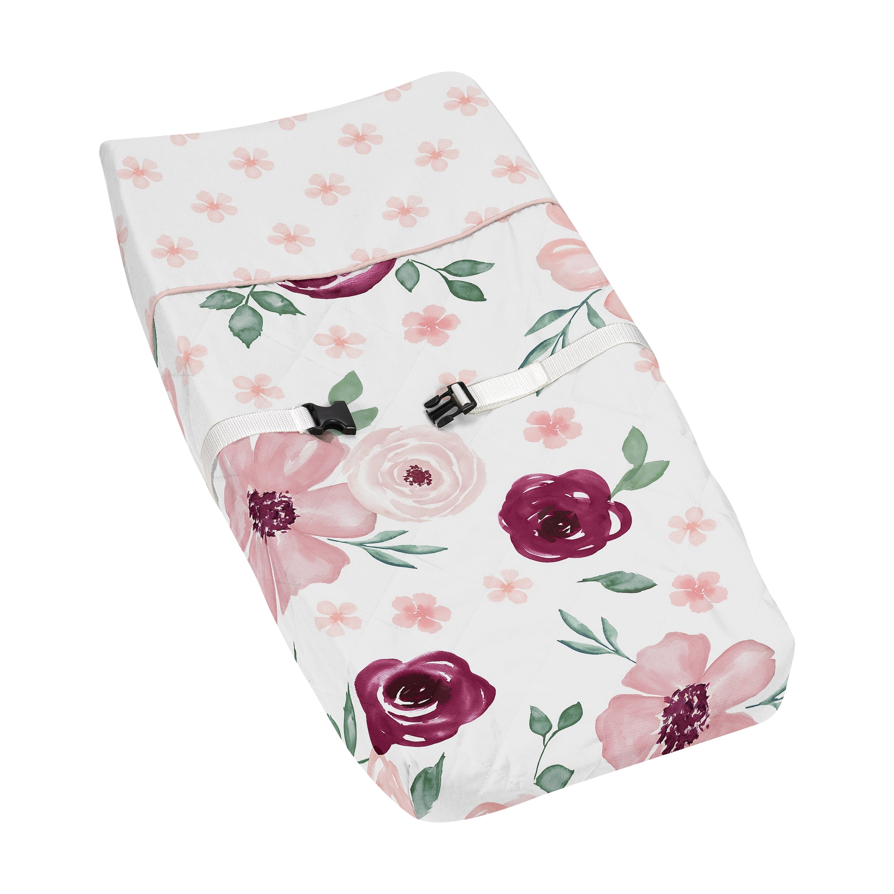 Burgundy and Pink Watercolor Floral Microfiber Changing Pad Cover