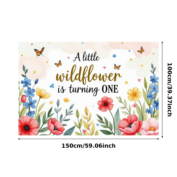 Watercolor Floral Butterflies Backdrop Banner for Little Wildflower First Birthday Party Photography Props Decorations Party Supplies Background