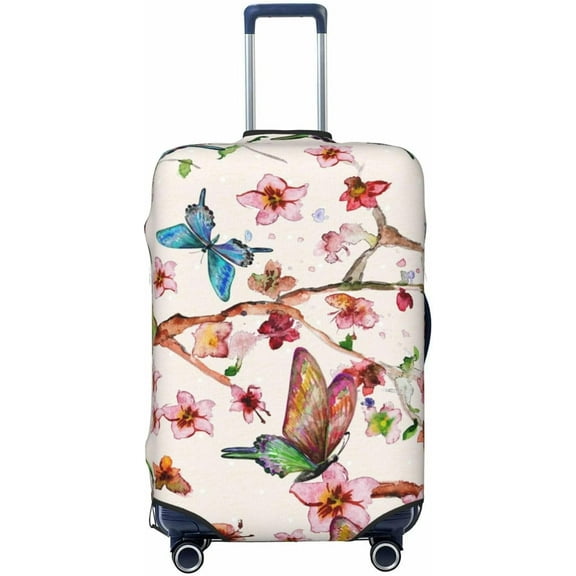 Watercolor Floral With Butterflies Luggage Cover Washable Elasticated Luggage Covers for Suitcase tsa Approved Stylish Dust and Scratch Resistant Luggage Case Protector for Kids and Adults -