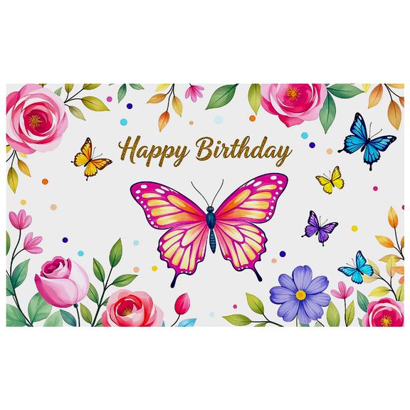 Watercolor Floral Butterfly Happy Birthday Banner Backdrop Party Decorations for Birthday Party Photography Props Background Decors