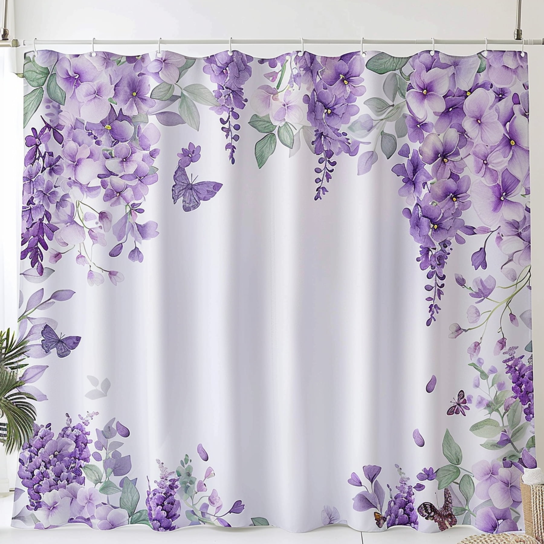 Watercolor Floral Butterfly Wisteria Shower Curtain Elegant Lavender