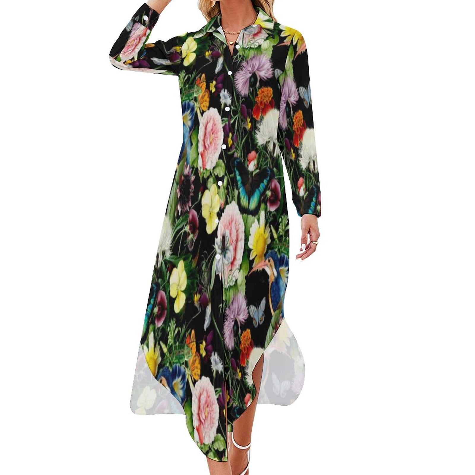 Watercolor Floral Casual Dress Joyful Bird Summer Light Street Wear ...