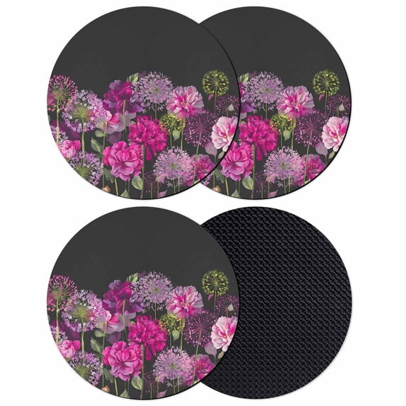 Watercolor Floral Coasters Set of 4, Absorbent Coasters for Drinks, Spring Purple Dandelion Lily Leaves Plants Coaster for Desk Coffee Table Protection, Home Decor House Warming Gifts 4"